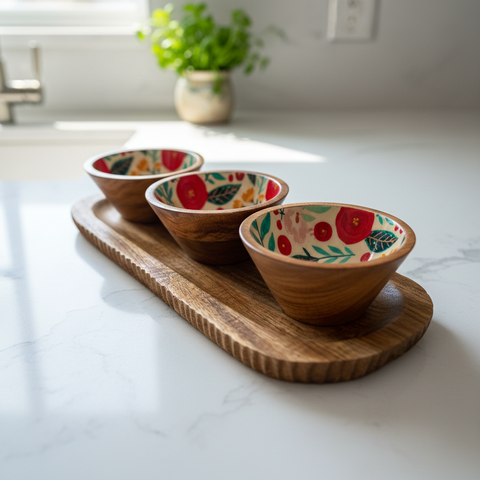 Mango Wood 3 bowl set