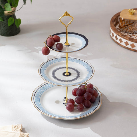 Three tier Aegean ceramic cake stand decorated with fruits