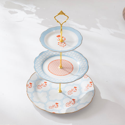 Azure Bloom Ceramic Cake Stand close up