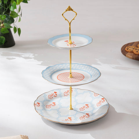 Azure Bloom Ceramic Cake Stand with white background