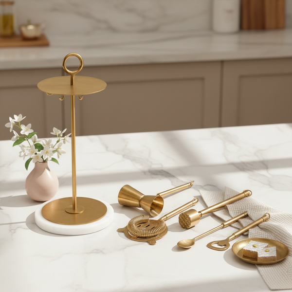 Aurevaa 7-piece brass bar tool set — a luxury housewarming gift for cocktail-loving new homeowners