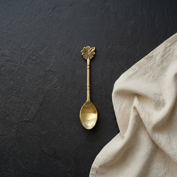 Aurevaa Bloom brass coffee & tea spoon set of 4 — small housewarming gift for new homeowners