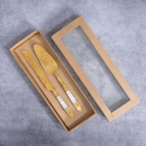 Brass & Mother of Pearl Cake Server Set – 2 Pieces in box
