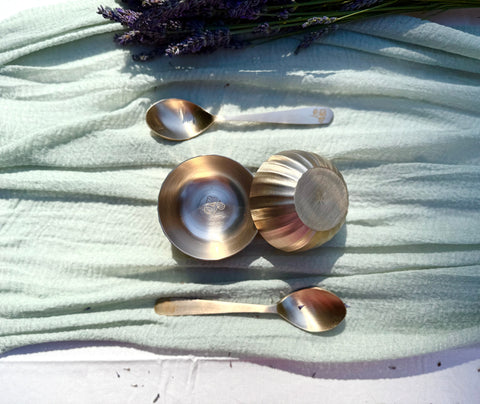 Kansa Fluted Bowls Set of 2  - Handcrafted Ayurvedic Bell Metal Serveware top