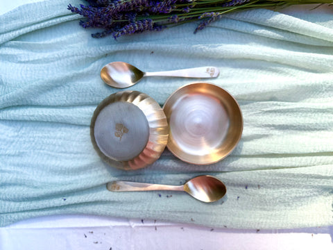 Kansa Fluted Bowls with Spoons Ayurvedic Dining Set top