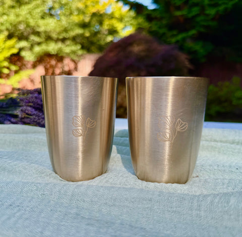 Kansa engraved cup set – 2 handcrafted Ayurvedic cups together