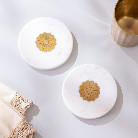 Marble Brass Inlay Coaster from top