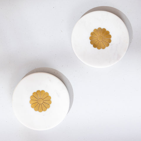 Marble Brass Inlay Coaster closeup from top