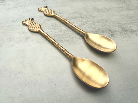Pineapple Bloom brass spoon set with pineapple handle design side