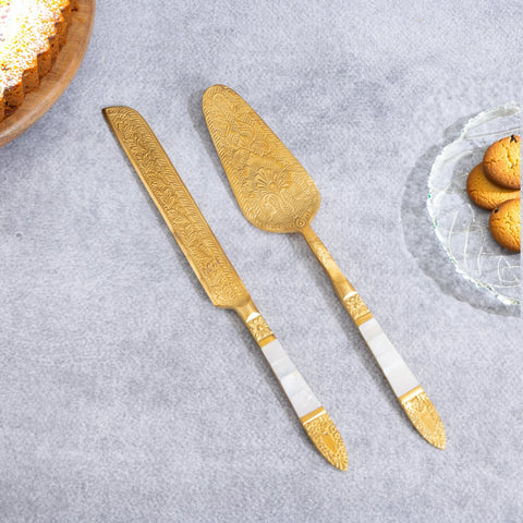 Brass cake serving set - Aurevaa