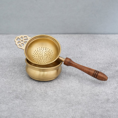 Brass Tea Strainer with Wooden Handle - Aurevaa
