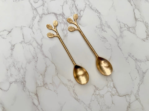Leaf Brass Dessert Spoon Set - Aurevaa