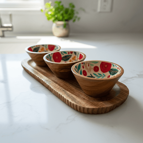 Mango Wood 3 bowl set - Aurevaa