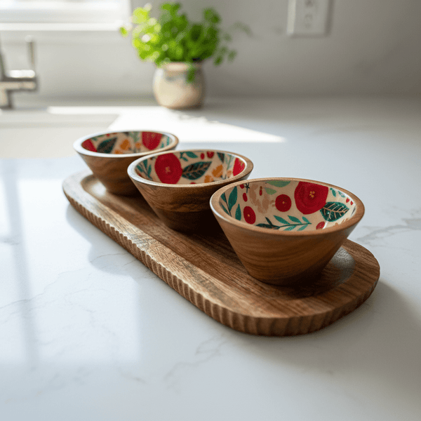 Aurevaa mango wood 3-bowl set — practical wooden housewarming gift