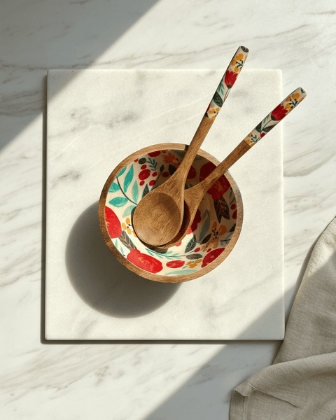 Mango wood Salad Bowl Set - Aurevaa