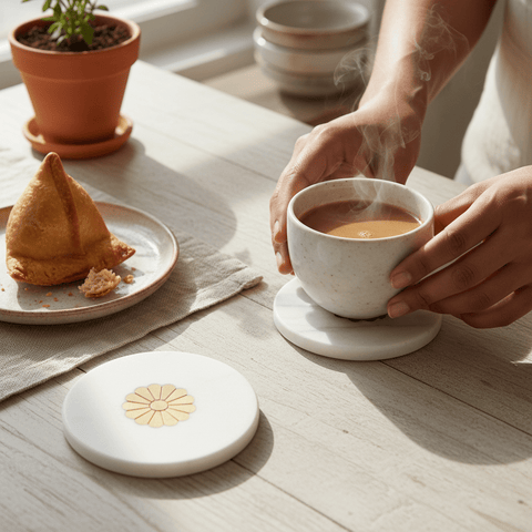 Marble Brass Inlay Coaster - Set of 4 - Aurevaa