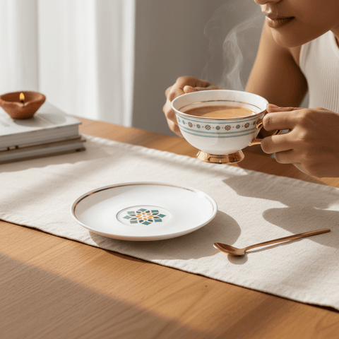Teal Bloom Cup & Saucer - Aurevaa
